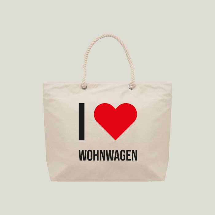Strand- & Einkaufstasche „I love Wohnwagen“ – perfekt für unterwegs