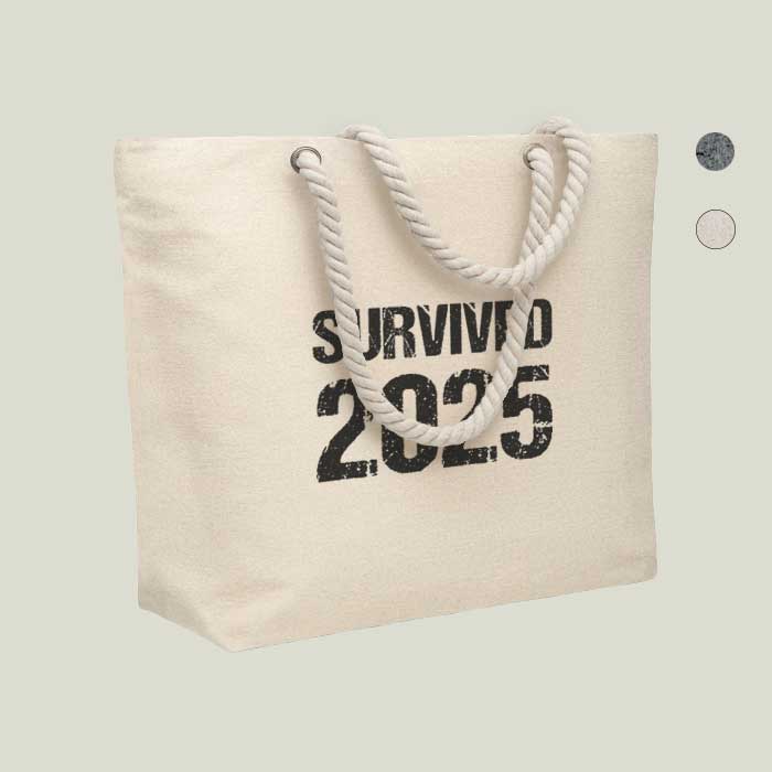 Strand- & Einkaufstasche „Survived 2025“ – robust & mit Statement
