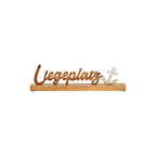 Aufsteller Schriftzug "Liegeplatz" aus Mangoholz & Metall
